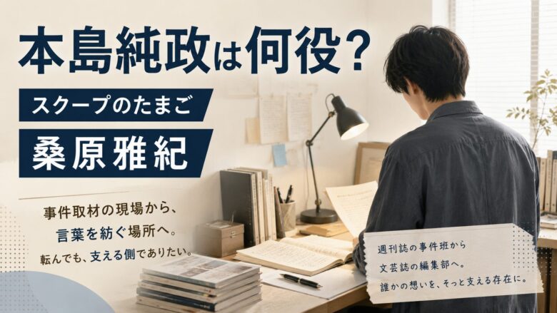 本島純政さんが『スクープのたまご』で演じる桑原雅紀役を紹介する記事のアイキャッチ。