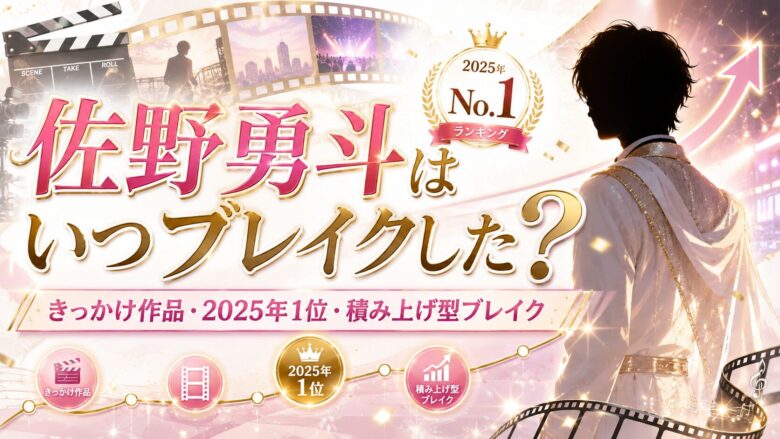 佐野勇斗がいつブレイクしたのか、きっかけ作品や2025年ブレイク俳優ランキング1位までの流れを紹介するアイキャッチ