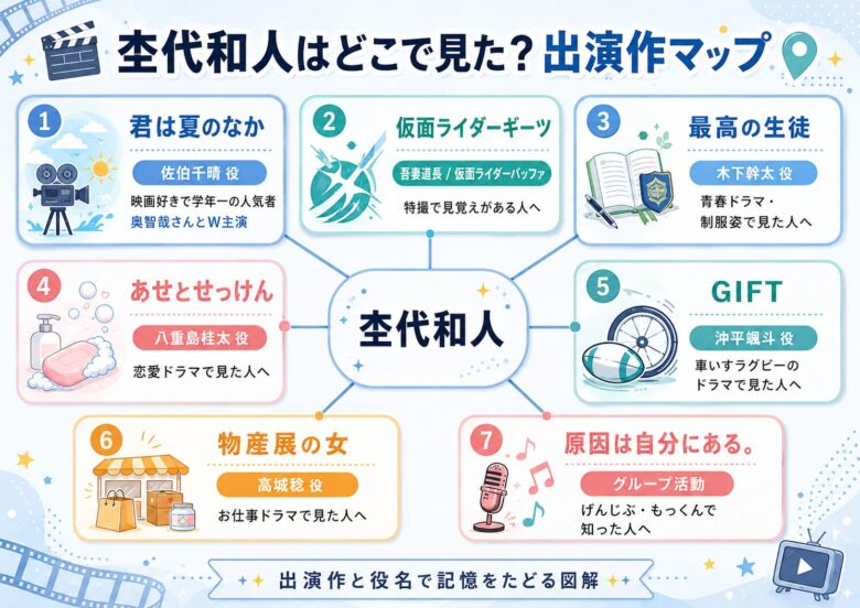 杢代和人を君は夏のなか佐伯千晴役やギーツ吾妻道長役など主な出演作と役名で整理した図解