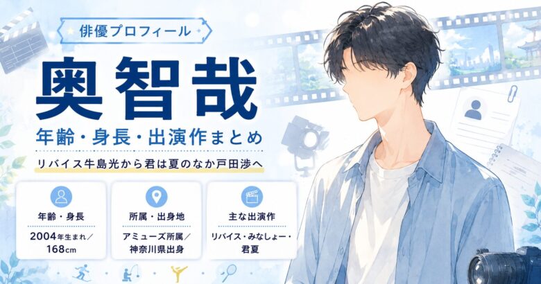 奥智哉の年齢・身長・出演作を紹介するプロフィール記事のアイキャッチ画像